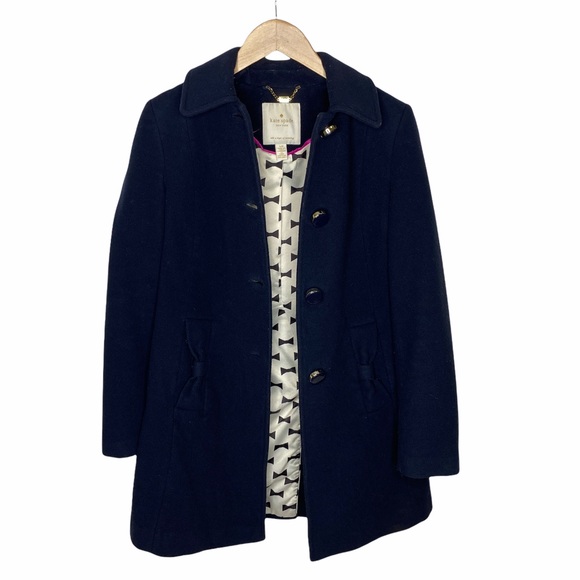 Kate Spade Navy Wool Blend Coat w/ Bow Pockets S